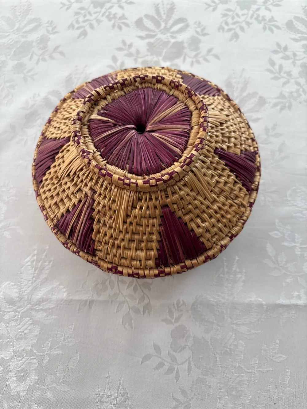 Natural Woven Basket With Purple Accents 7